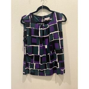 Calvin Klein Sleeveless Geometric Green Purple Black Blouse Women's Size XL